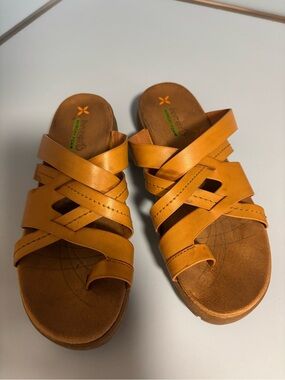 Women's Strappy Slide Sandals in Mustard